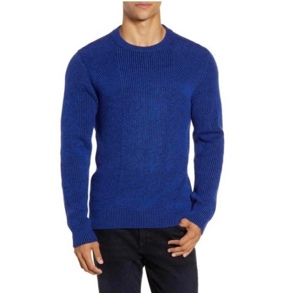 Ted Baker 5 MixMe Ribbed Knit Cotton Sweater Blue Crew Neck Mens XLarge